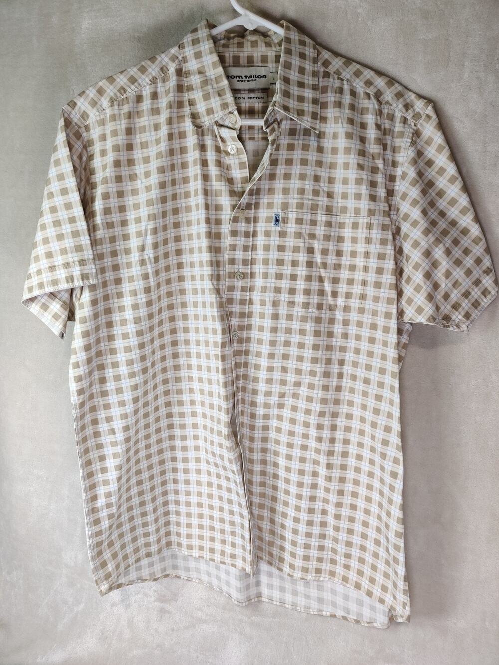 Tom Tailor Sportswear Men's Button-Up Plaid Shirt 100% Cotton Size Large